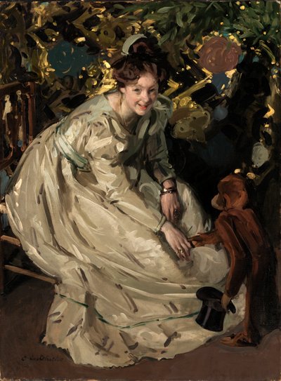 Femme dans une tonnelle avec un singe, fin du XIXe-début du XXe siècle - Claudio Castelucho