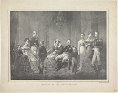 Portrait de famille de Guillaume Ier Frédéric, roi des Pays-Bas, Wilhelmine de Prusse, leurs fils avec épouses, leur fille et quatre petits-enfants - Claudio Linati