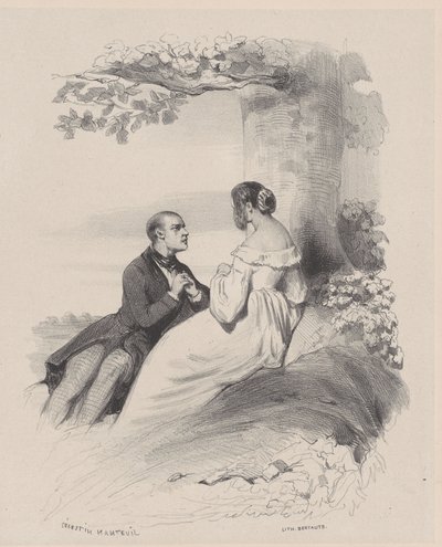 Homme proposant à une femme dont le visage est caché par les cheveux, vers 1830-65 - Célestin Nanteuil