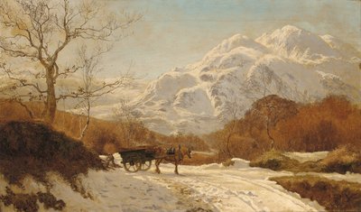 Ramassage de bois dans un paysage alpin - Colin Hunter