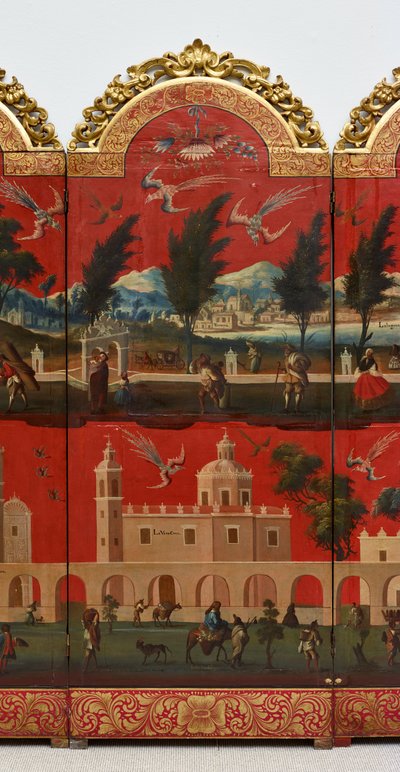 Biombo avec vues de Mexico - Colonial Spanish