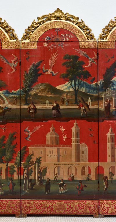 Biombo avec vues de Mexico - Colonial Spanish