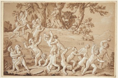Un grand groupe de putti plongé dans la terreur par l