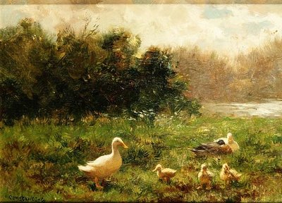 Canard et canetons sur la berge - Constant Artz