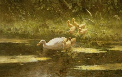 Canard avec canetons sur la berge - Constant Artz