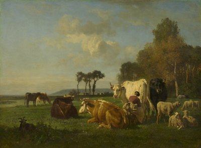 Bétail et moutons dans un paysage - Constant Emile Troyon
