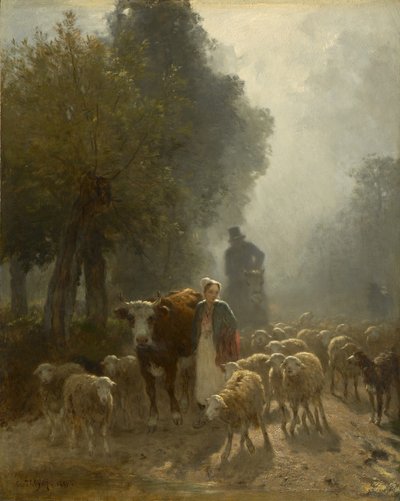 Aller au marché par un matin brumeux, 1851 - Constant Emile Troyon