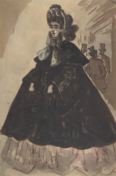 Une dame en bonnet et manteau - Constantin Guys