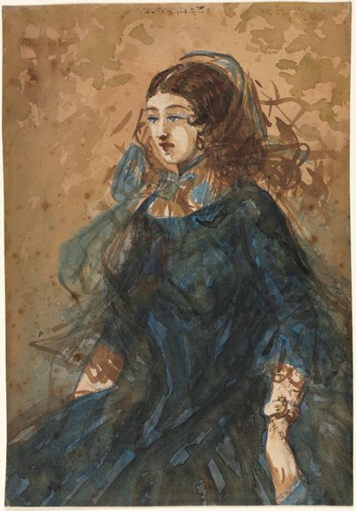 Femme en robe bleue recto, scène de campement de guerre verso, 1855-1860 - Constantin Guys
