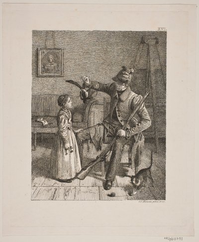 Un chasseur montrant sa prise à une petite fille - Constantin Hansen