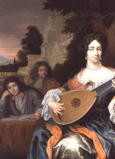 Une femme jouant du luth, avec ses deux fils derrière elle - Constantin Netscher