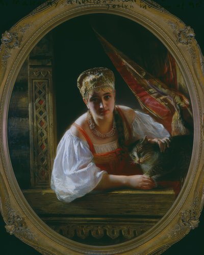 Beauté russe avec chat - Constantine Egorovitch Makovsky