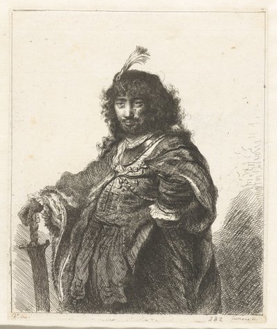 Autoportrait (?) avec chapeau à plumes et sabre abaissé - Constantino Cumano