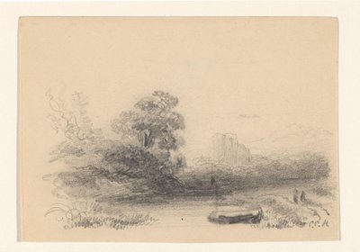 Paysage avec eau et barque - Constantinus Cornelis Huysmans (signed by artist)