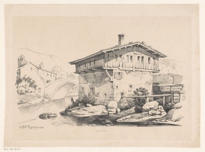 Maison et moulin à eau dans un village de montagne - Constantinus Cornelis Huysmans