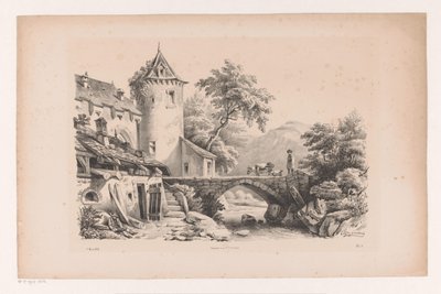 Maisons et pont dans un paysage montagneux - Constantinus Cornelis Huysmans