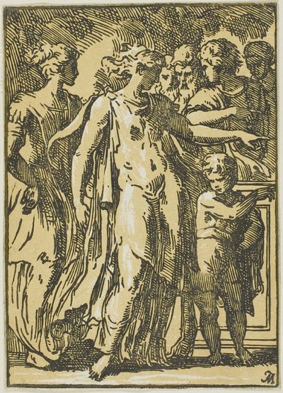 Une femme, un enfant et des personnages autour d