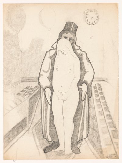 Homme en noir, femme nue et horloge - Cor van Teeseling