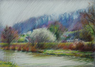 Le village fleuri au bord de la rivière - Corné Akkers