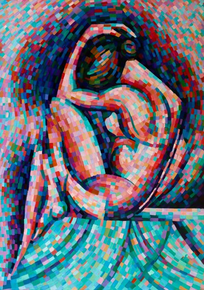 Femme contemplative en mosaïque - Corné Akkers