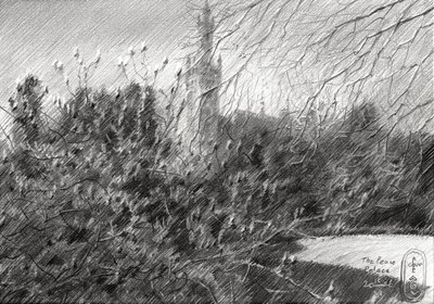 Esquisse au crayon du Palais de la Paix - Corné Akkers