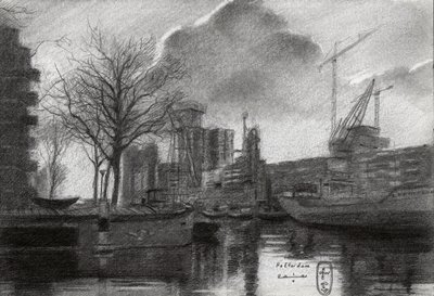 Esquisse du port de Rotterdam en hiver - Corné Akkers