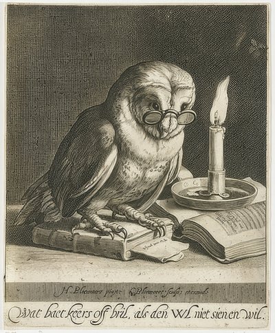 Chouette avec lunettes et livres. Vers 1625 - Cornelis Bloemaert