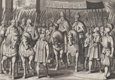 Planche 3 : Charles V couronné empereur entrant à Rome avec le Pape, des Triomphes de Charl... - Cornelis Boel