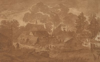 Village avec étang - Cornelis Brouwer