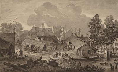 Village avec étang - Cornelis Brouwer