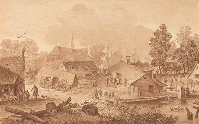 Village avec étang - Cornelis Brouwer