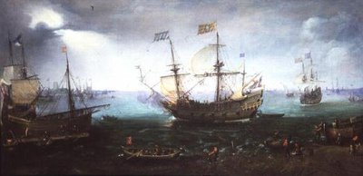 Trois-mâts tirant une salve sur la Maas à Dordrecht - Cornelis Claesz  van Wieringen