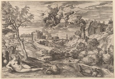 Paysage avec Roger libérant Angélique - Cornelis Cort after Titian