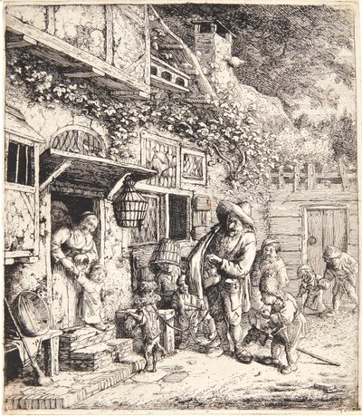 Un joueur de lire avec un chien qui danse - Cornelis Dusart