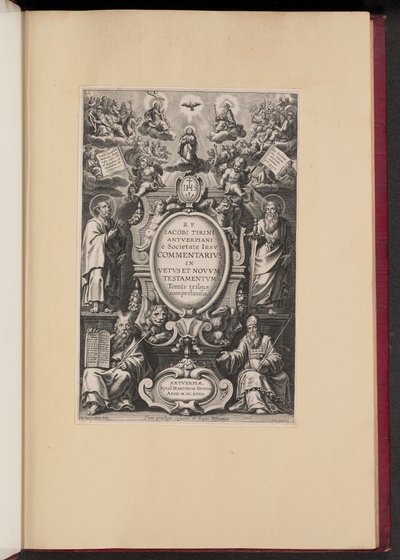 Page de titre pour "Commentarius in Vetvs et Novvm Testamentvm" de R.P. Jacobi Tirini - Cornelis Galle I after Sir Peter Paul Rubens