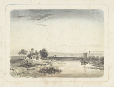 Rivierlandschap met huis en zeilboot - Cornelis Jan Bolt