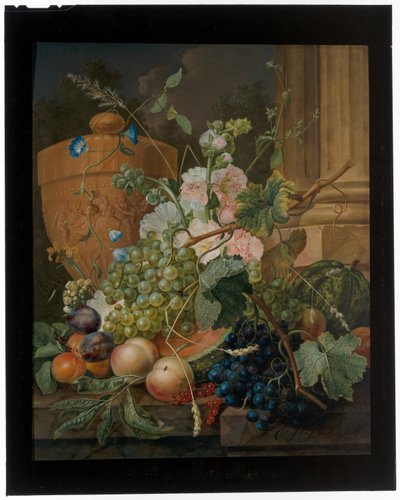 Nature morte de fruits et de fleurs avec une urne en terre cuite sur un rebord - Cornelis Johannes Schaalje