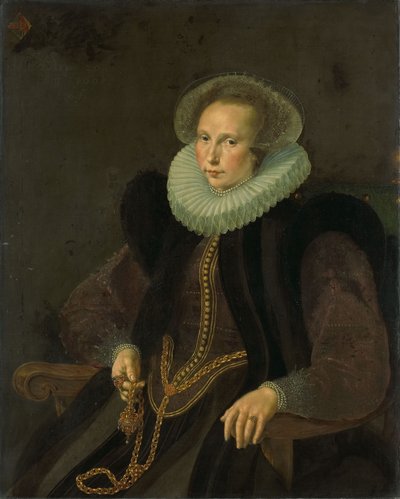 Néerlandais : Griete Jacobsdr van Rhijn (1585-1652). Épouse de Jacob Cornelisz Banjaert, dit van Neck Portrait de Griete Jacobsdr van Rhijn (1585-1652). Épouse de Jacob Cornelisz Banjaert, dit van Neck - Cornelis Ketel