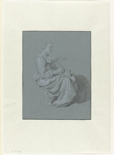 Femme assise, de profil à droite, avec une cruche dans la main droite - Cornelis Pietersz. Bega