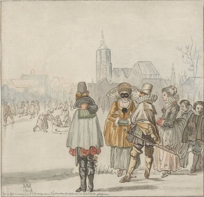 Compagnie élégante sur la glace - Cornelis Ploos van Amstel (signed by artist)