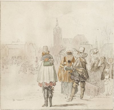 Compagnie élégante sur la glace - Cornelis Ploos van Amstel (signed by artist)