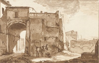 Porte avec voyageur et mule - Cornelis Ploos van Amstel (signed by artist)