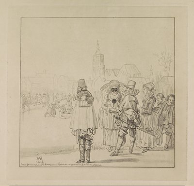 Compagnie élégante sur la glace - Cornelis Ploos van Amstel