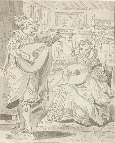 Homme et femme jouant du luth - Cornelis Ploos van Amstel