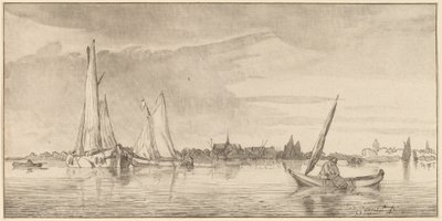 Rivière avec ville - Cornelis Ploos van Amstel