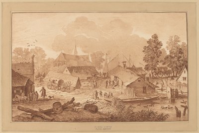 Village avec étang - Cornelis Ploos van Amstel