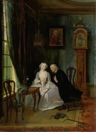 Amour inconvenant, peut-être une scène du veuf Joost avec Lucia, 2e scène de la pièce De wanhebbelijke liefde de CJ van der Lijn - Cornelis Troost