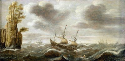 Bateau néerlandais sur une mer agitée, tournant autour d