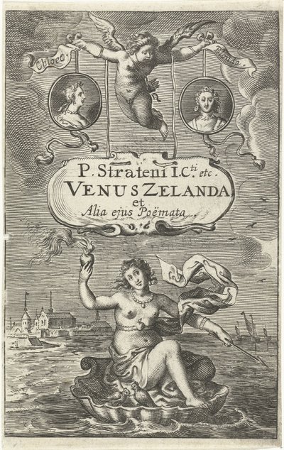 Vénus sur une coquille avec un cœur enflammé et une flèche - Cornelis van Dalen (I)