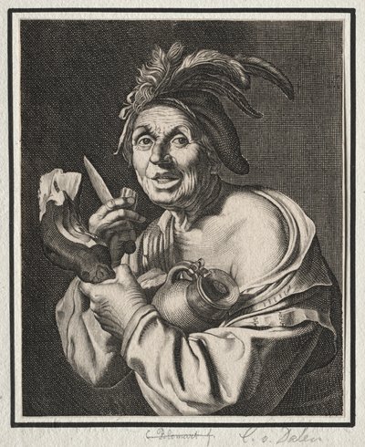 Un homme avec un jambon, juste coupé - Cornelis van Dalen